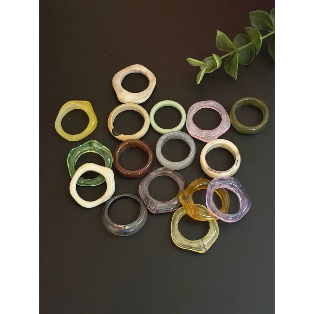 Chunky Resin Acrylic Ring Bundle Y2K Retro Stacking Rings Set Size 7-7.5